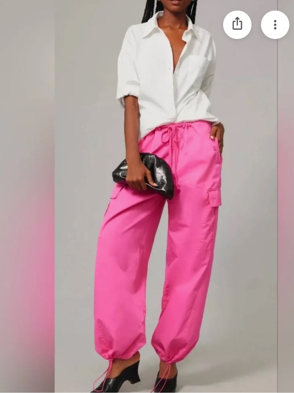 Good American Malibu pink oversized parachute utility cargo pants S M - Picture 10 of 11